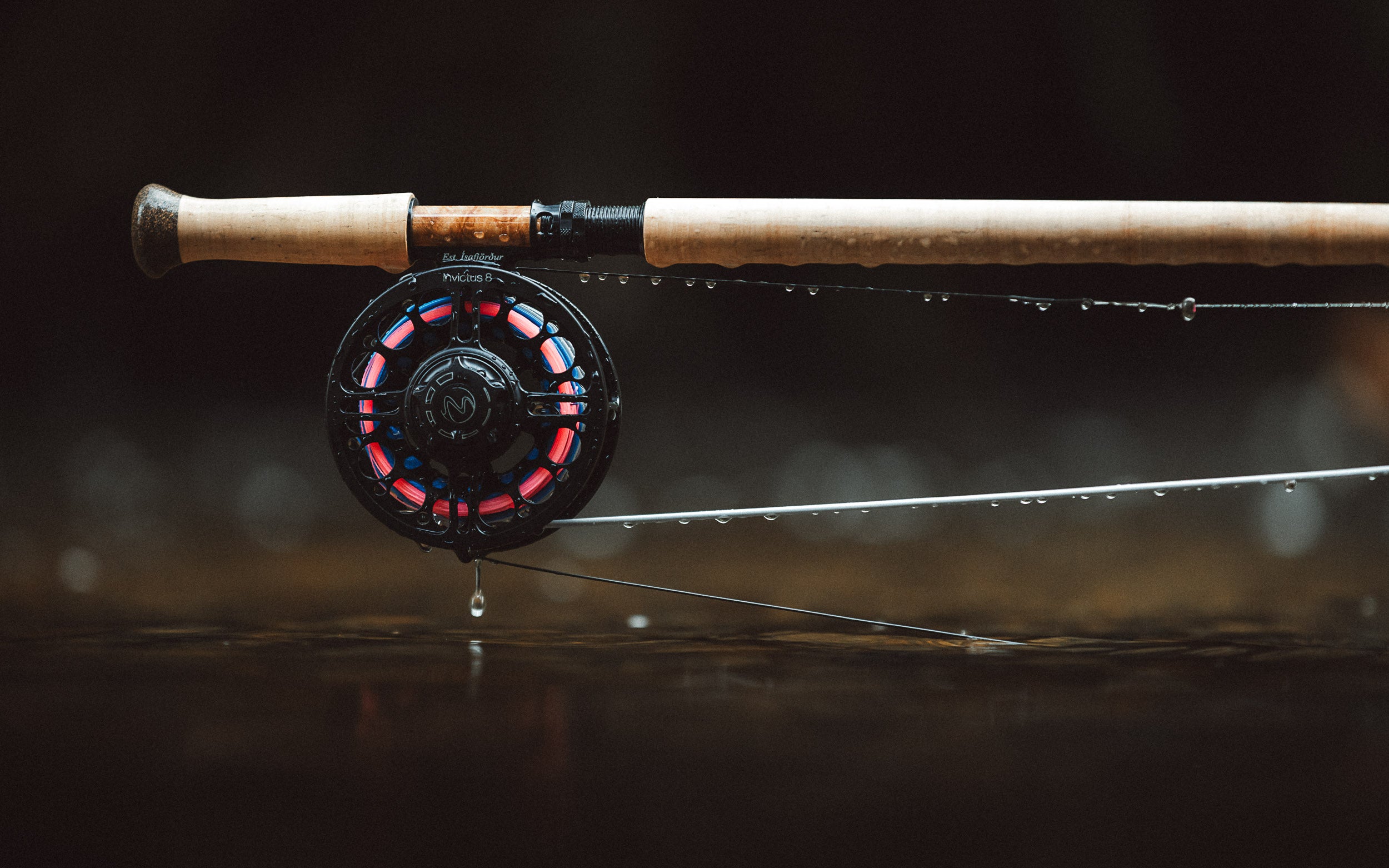 Fly Rods rod with an Einarsson reel on a dark background